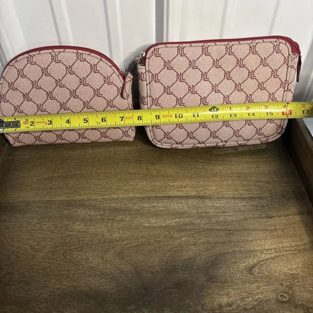 Lauren Ralph Lauren Pink And Red Monogram 2 Piece Cosmetic And Travel Case New